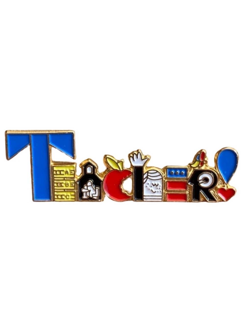 Vintage Colorful Enamel Teacher Gold Tone Lapel Pin Brooch Teacher Gift